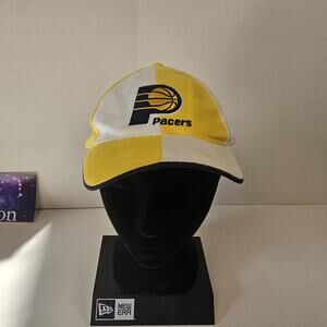 Sweet Vintage Retro 90s Indiana Pacers Logo White Snapback Hat Yellow Panel